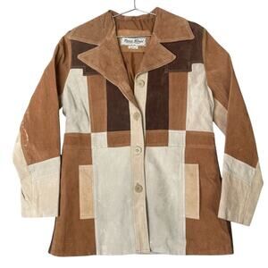 Paris Blues Women's Vintage suede Patchwork Leather jacket Tan Bone Brown Size L